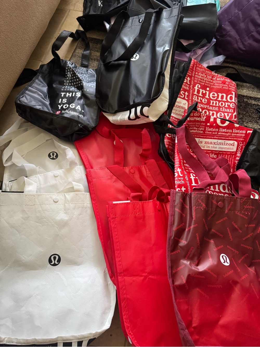 Lululemon Reusable Tote‎ Bag Bundle - Red, White, Black LOT of 11
